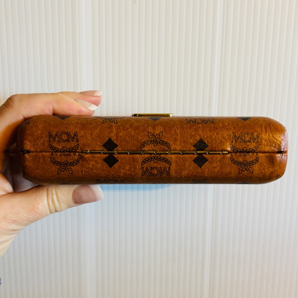 MCM Visetos Brown Logo Eyeglass Case Gold Plate Authentic - Picture 4 of 7